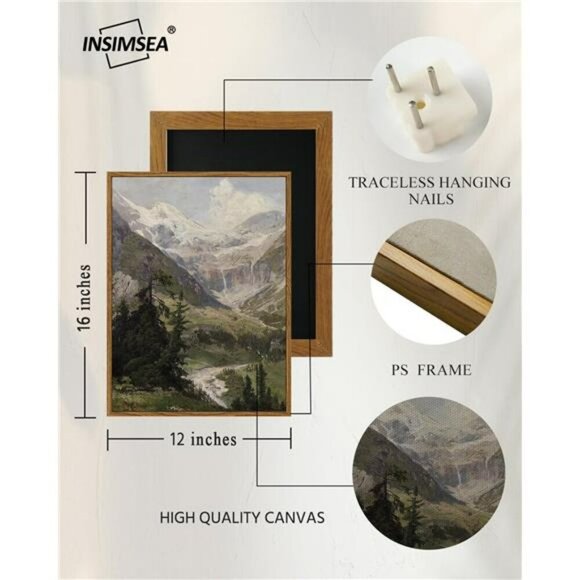Mountain Landscape Wall Art Framed Rustic Nature Decor for Living Room - Picture 4 of 8